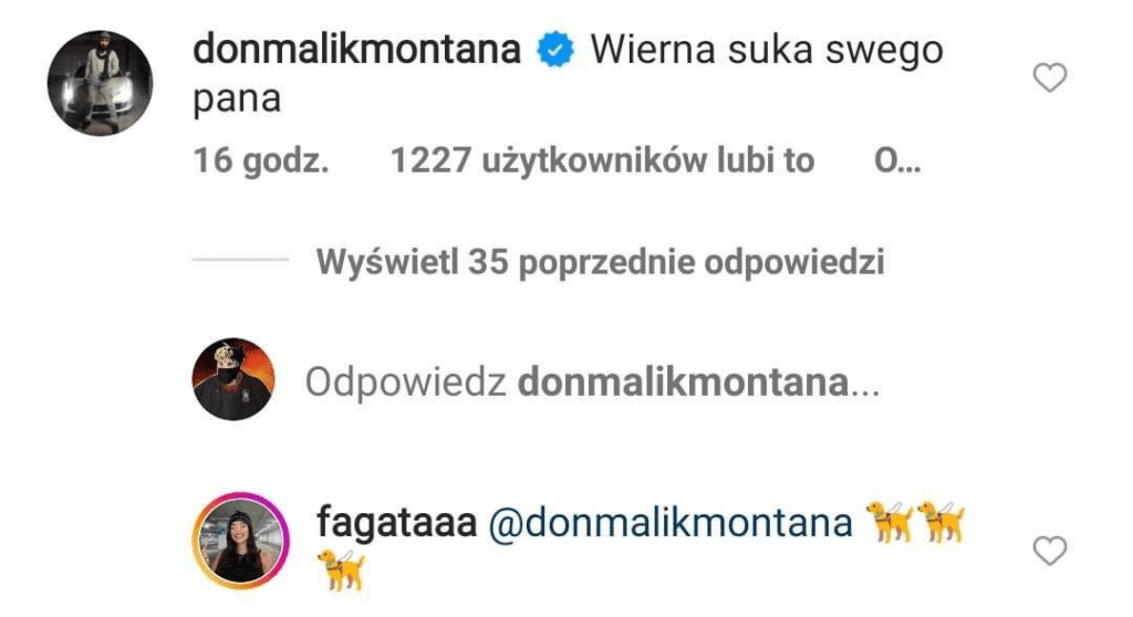 Malik Montana o komentarzach pod zdjęciami Fagaty