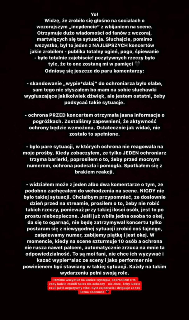 Young Multi komentuje incydent z koncertu: "Ochrona wiedziała o pogróżkach"