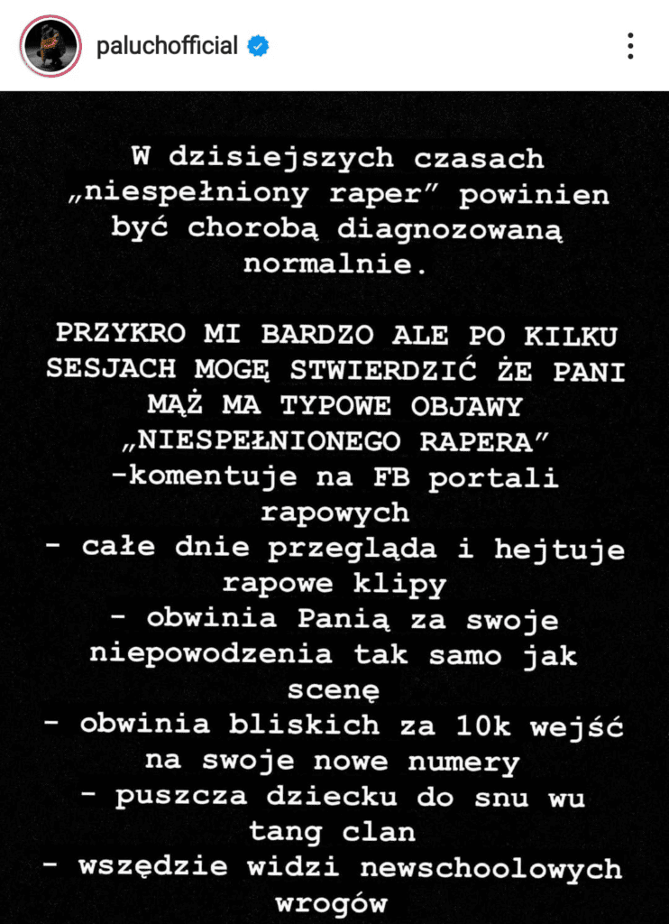 Paluch: "Niespełniony raper, powinien być chorobą diagnozowaną normalnie"