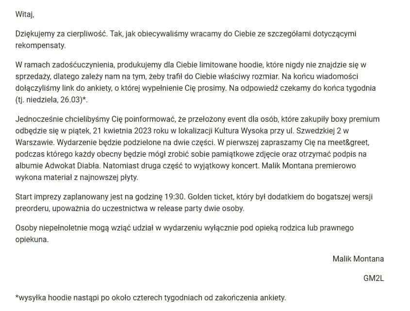 Malik Montana wraca ze szczegółami dotyczącymi rekompensaty boxów premium